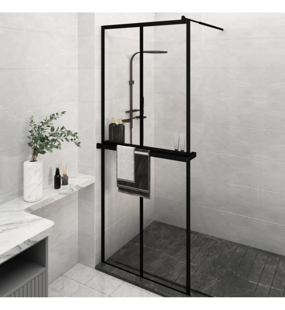 Paroi de douche avec étagère Noir 80x195 cm Verre ESG&Aluminium