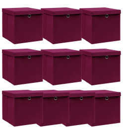 Boîtes de rangement 10 pcs Rouge foncé 32x32x32 cm Tissu