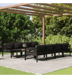 Salon de jardin 9 pcs avec coussins Aluminium Anthracite