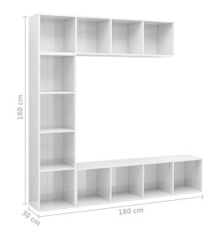 Jeu de bibliothèque/meuble TV 3 pcs Blanc brillant 180x30x180cm