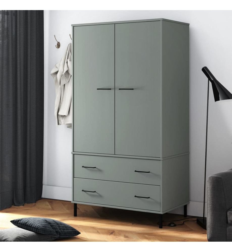 Garde-robe avec pieds en métal Gris 90x55x172,5 cm Bois OSLO