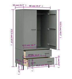 Garde-robe avec pieds en métal Gris 90x55x172,5 cm Bois OSLO