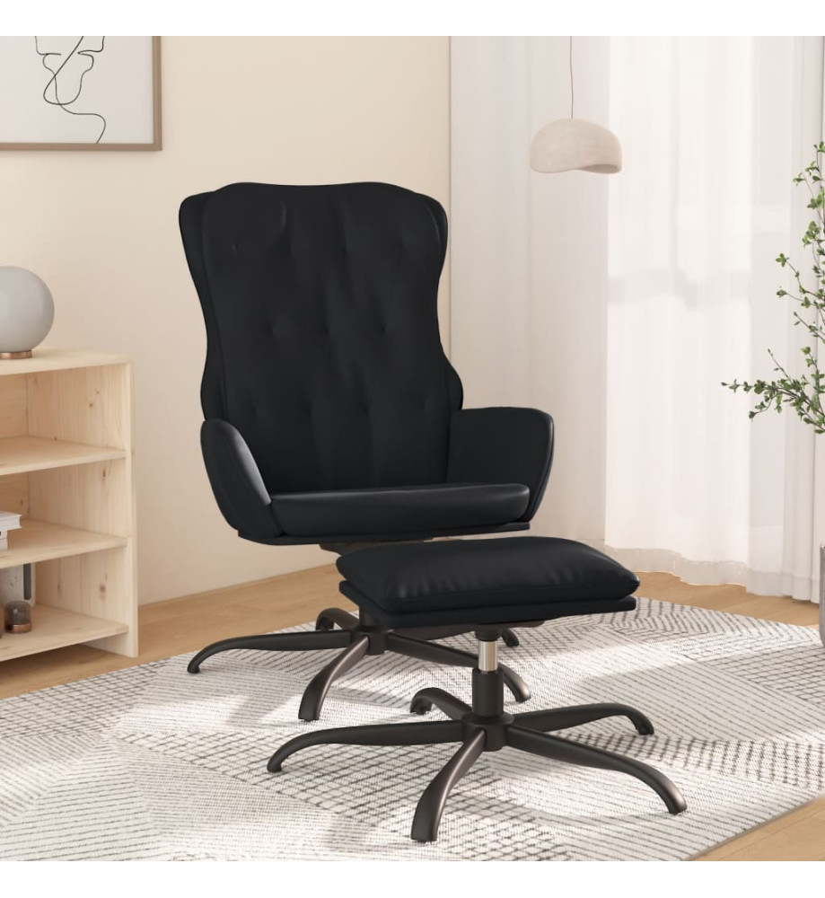 Chaise de relaxation avec repose-pied Noir Similicuir