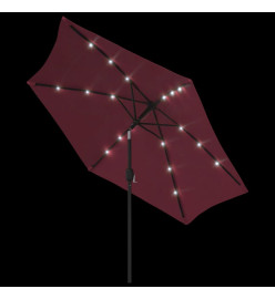 Parasol d'extérieur avec LED et mât en acier 300 cm Bordeaux