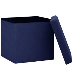 Tabouret de rangement pliable Bleu Faux lin