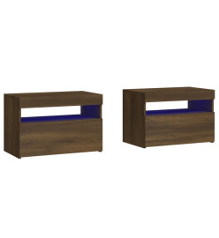 Tables de chevet 2 pcs et lumières LED Chêne marron 60x35x40 cm