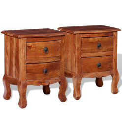 Tables de chevet avec tiroirs 2 pcs Bois d'acacia massif