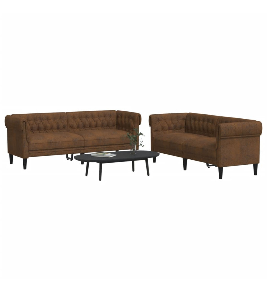 Ensemble de canapés 2 pcs marron tissu