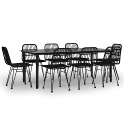 Ensemble à dîner de jardin 9 pcs Noir Résine tressée