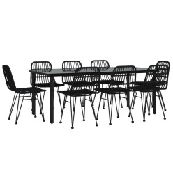 Ensemble à dîner de jardin 9 pcs Noir Résine tressée