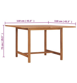 Table à dîner de jardin 110x110x75 cm Bois massif de teck