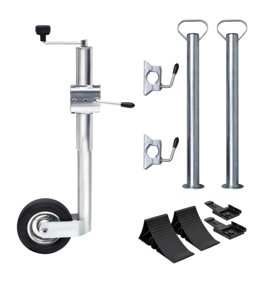 Roue jockey 60 mm avec 2 tubes de support et 3 pinces fendues