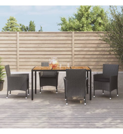 Mobilier à dîner de jardin et coussins 5pcs Noir Résine tressée