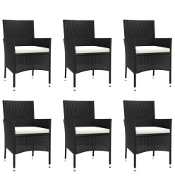 Ensemble à dîner de jardin et coussins 7pcs Noir Résine tressée