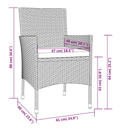 Ensemble à dîner de jardin et coussins 7pcs Noir Résine tressée