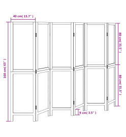 Cloison de séparation 6 panneaux marron foncé paulownia massif