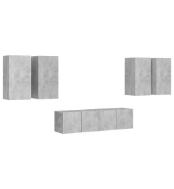 Ensemble de meuble TV 6 pcs Gris béton Aggloméré