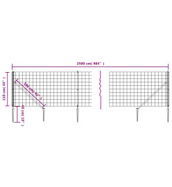 Clôture en treillis métallique et piquet d'ancrage vert 1,1x25m