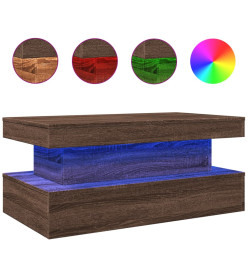 Table basse avec lumières LED chêne marron 90x50x40 cm