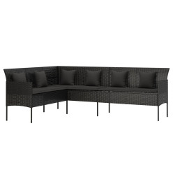 Ensemble à dîner de jardin et coussins 6pcs noir résine tressée