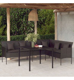 Ensemble à dîner de jardin et coussins 2pcs noir résine tressée