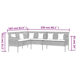 Ensemble à dîner de jardin et coussins 2pcs noir résine tressée