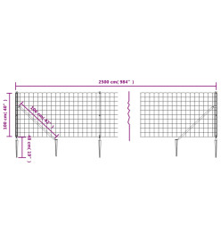 Clôture en treillis métallique et piquet d'ancrage vert 1x25 m