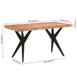 Table à dîner noir 140x70x76 cm bois d'acacia solide