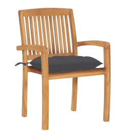 Chaises de jardin empilables avec coussins 4 pcs Teck solide