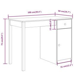 Bureau Noir 100x50x75 cm Bois massif de pin