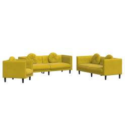 Ensemble de canapés 3 pcs avec coussins jaune velours