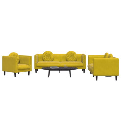 Ensemble de canapés 3 pcs avec coussins jaune velours