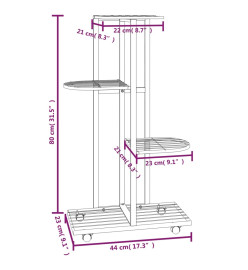 Jardinière à 4 niveaux avec roues 44x23x80 cm Noir Fer
