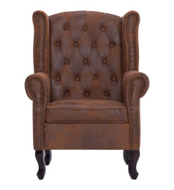 Fauteuil Chesterfield et repose-pieds Marron Similicuir daim