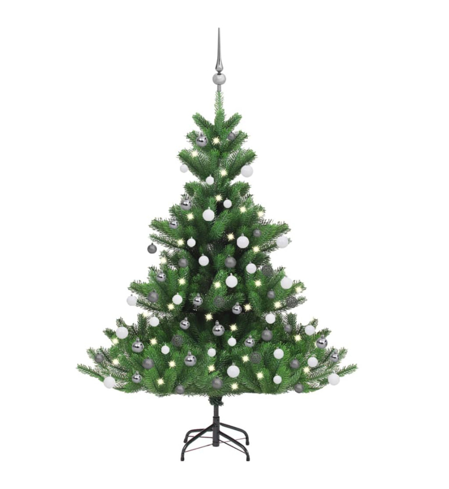 Sapin de Noël artificiel Nordmann avec LED et boules Vert 120cm