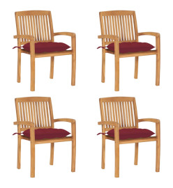 Chaises de jardin empilables avec coussins 4 pcs Teck solide