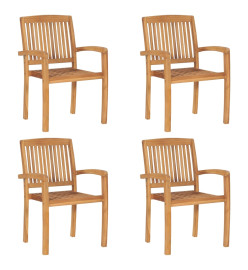 Chaises de jardin empilables avec coussins 4 pcs Teck solide