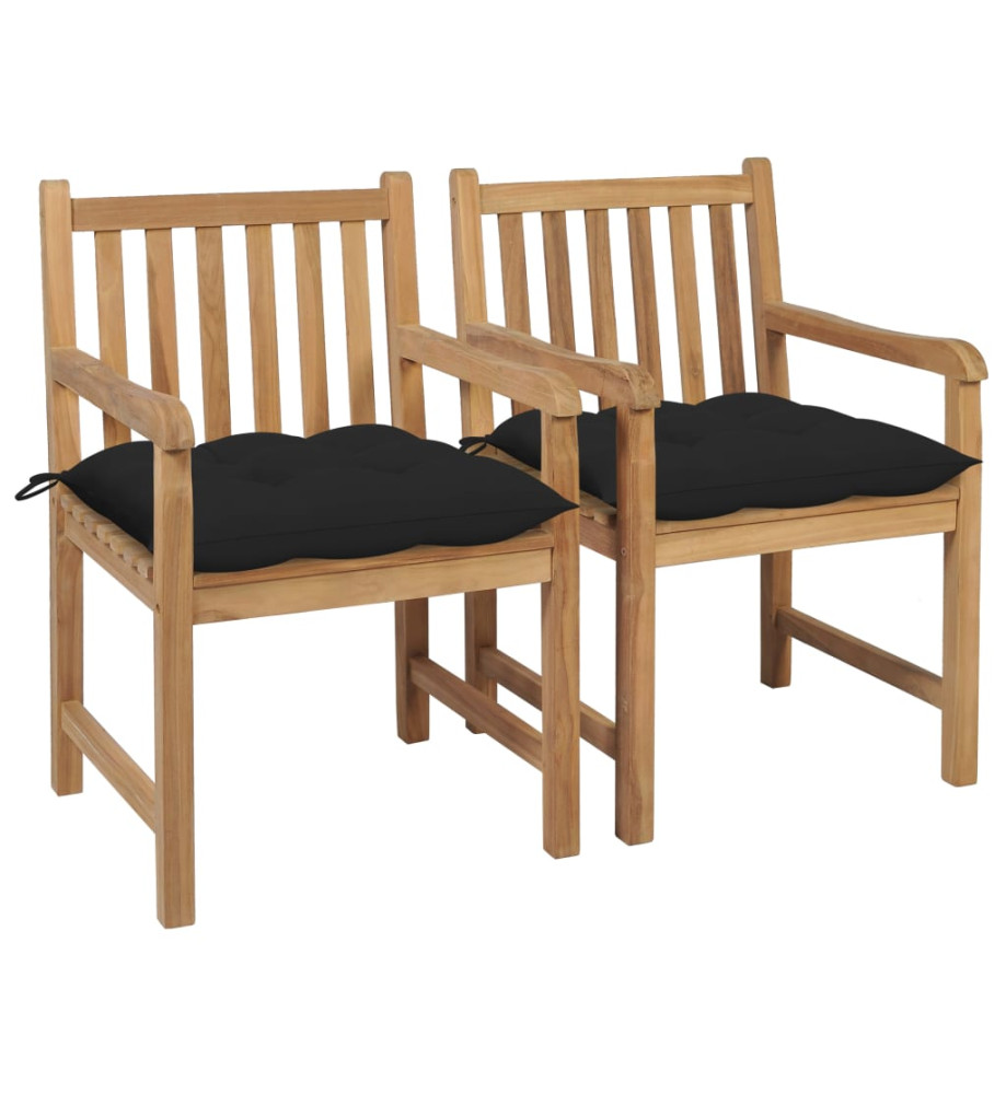 Chaises de jardin 2 pcs avec coussins noir Bois de teck massif Chaises de jardin 2 pcs avec coussins noir Bois de teck massif