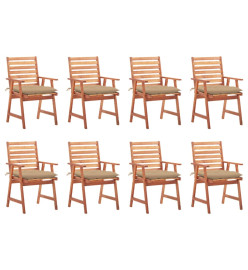 Chaises à dîner d'extérieur 8 pcs avec coussins Acacia massif