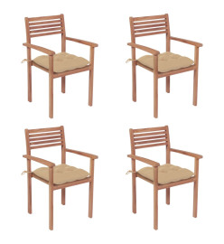 Chaises de jardin 4 pcs avec coussins beige Bois de teck solide