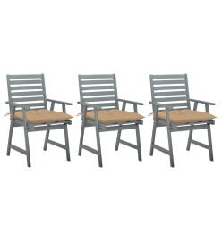 Chaises à dîner d'extérieur 3 pcs avec coussins Acacia massif