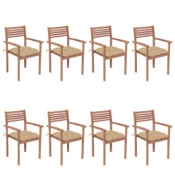 Chaises de jardin empilables avec coussins 8 pcs Teck solide