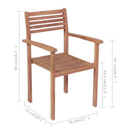 Chaises de jardin empilables avec coussins 8 pcs Teck solide