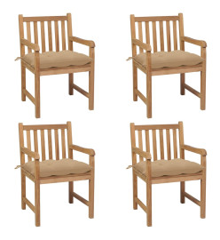 Chaises de jardin 4 pcs avec coussins beige Bois de teck solide
