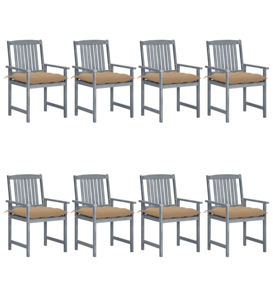 Chaises de jardin avec coussins 8 pcs Bois d'acacia solide Gris Chaises de jardin avec coussins 8 pcs Bois d'acacia solide Gris