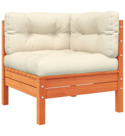 Salon de jardin 9 pcs avec coussins marron cire bois pin massif