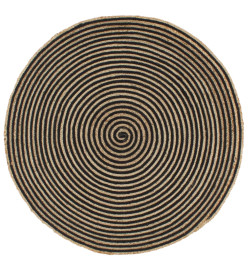 Tapis fait à la main Jute avec design de spirale Noir 90 cm