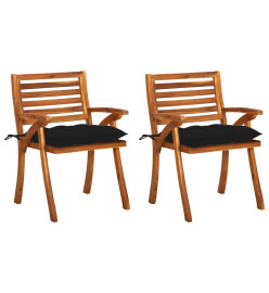 Chaises à dîner de jardin avec coussins 2 pcs Acacia massif