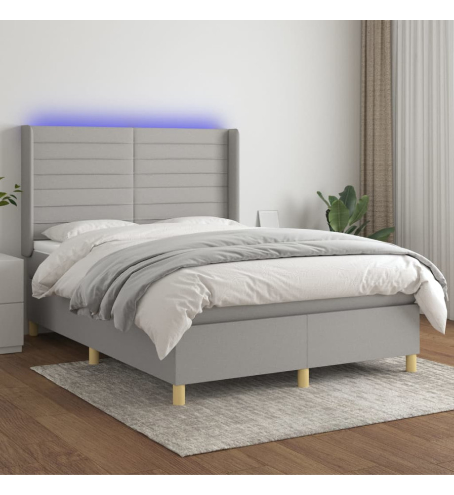 Sommier tapissier et matelas et LED Gris clair 140x200 cm Tissu Sommier tapissier et matelas et LED Gris clair 140x200 cm Tissu