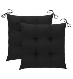 Chaises de jardin 2 pcs avec coussins noir Bois de teck massif
